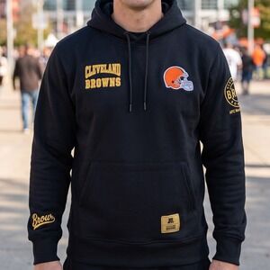 Cleveland Browns NFL Ultra Game Black Gold Pullover Hoodie Mens Medium 1946 AFC